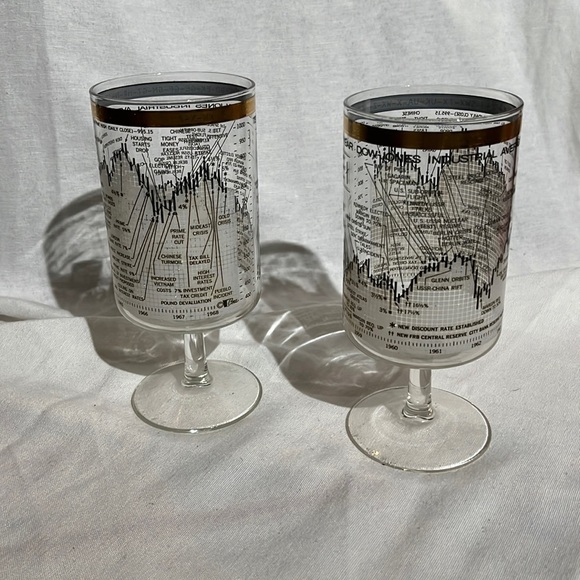 Vintage Cera Dow Jones Footed Cocktail Glass - pair